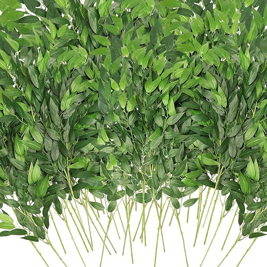 Artificial Italian Ruscus Greenery Stems, Faux Green Leaf Garland Branches Hanging Greenery Spray for Wedding Bouquet Arch Table Centerpiece Home Decor (Green-40 Pack)
