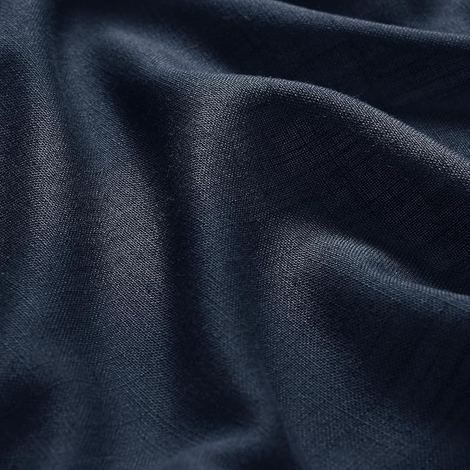 Navy Blue Linen Blend Drapes 84 Inch Length 2 Panels Set Back Tab Rod Pocket Light Filtering Semi Sheer Textured Indigo Blue Curtains Boho Farmhouse Decor Curtains for Living Room Bedroom 40x84