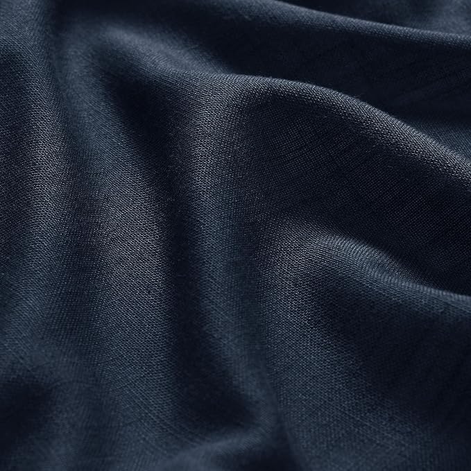 Linen Navy Blue Curtains 120 inch Extra Long for Living Room Back Tab Light Filtering Semi Sheer Drapes Modern Farmhouse Boho Decor Cotton Textured Curtain for Floor to Ceiling High Window 52x120