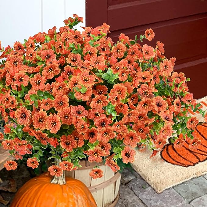 trytuny Artificial Flowers for Outdoor, UV Resistant Fake Silk Flowers, Realistic Faux Plants for Outside Indoor Porch Patio Window Box Planter Home Decor (20, Orange)