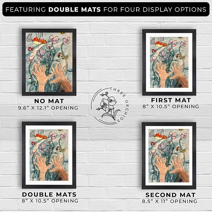 2-Pack Kids Artwork Frames Changeable 10x12.5 with Easel Stand, Hangers, Backboard, Shatterproof Plexiglass | 2 Mats Fit 9x12, 8.5x11, A4 Paper Sizes | Large and Easy-Access Kids Art Frame Display and Storage for up to 100 Sheets (Black)