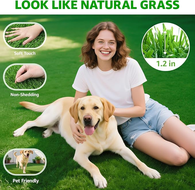Artificial Grass Turf Indoor Outdoor, 5ft x 8ft Realistic Synthetic Fake Grass Turf Rug for Patio Balcony Lawn Landscape Decoration, Replacement Artificial Dog Grass Mat with Drainage Holes