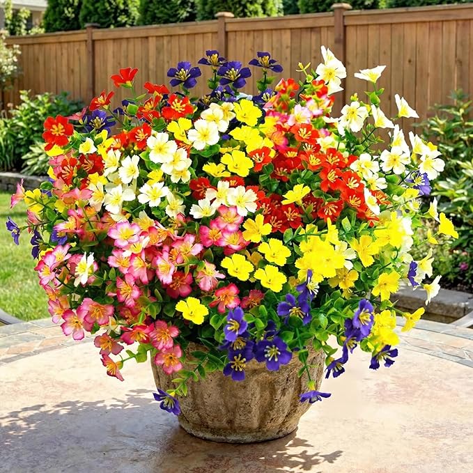 trytuny Artificial Flowers for Outdoor, UV Resistant Realistic Fake Flowers and Faux Plants for Indoor Outdoor, Garden Patio Porch Window Box Decor All Year