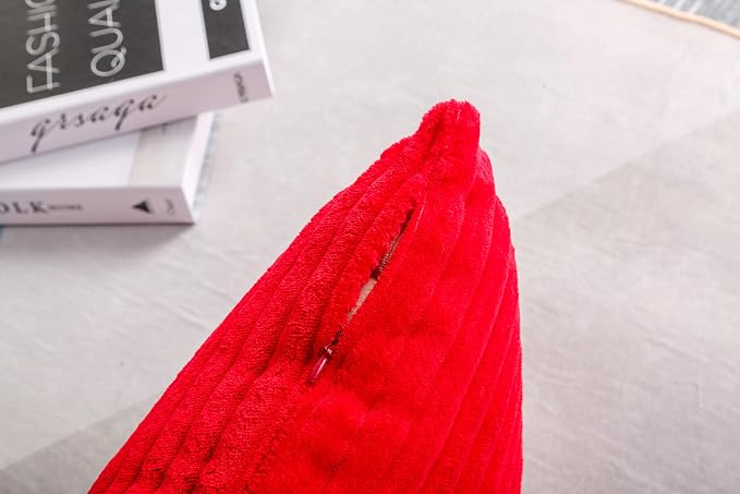 TangDepot Velvet Big Corduroy Pillow Covers 12x24 Red 2-Pack | Soft wide-stripe corduroy pillow cover, hidden zipper, machine washable, easy refresh, for bedroom living room indoor outdoor
