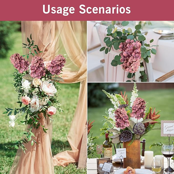 Ttranewsoo Burgundy Hydrangea Artificial Flowers,Fall Hydrangeas Artificial Flowers, Fake Fall Dried Hydrangea Decoration,Faux Silk Flower with Stems Winter Decor(Red Rose 24" 8pcs) Without Vase