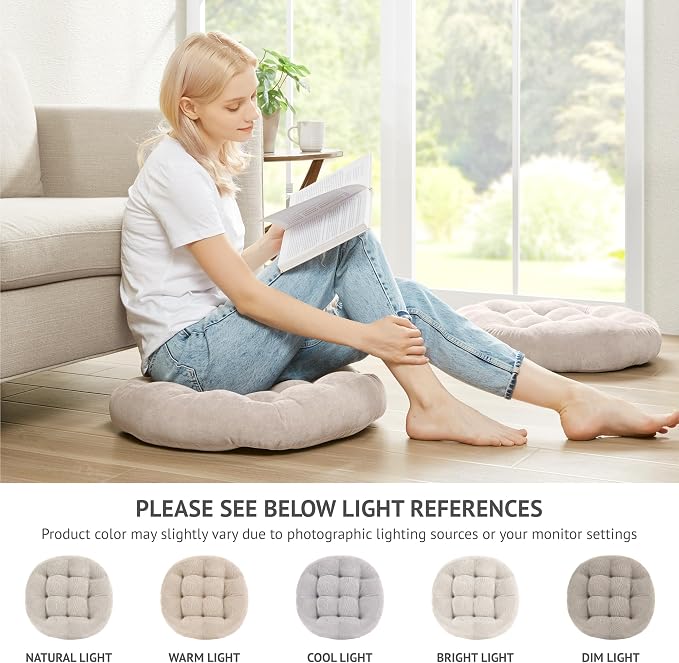 Degrees of Comfort Floor Cushion 6 Pack for Meditation, Office & Study Room – Corduroy Soft Seating Set, 22 Inch, High-Density Foam, Round Shape, Beige