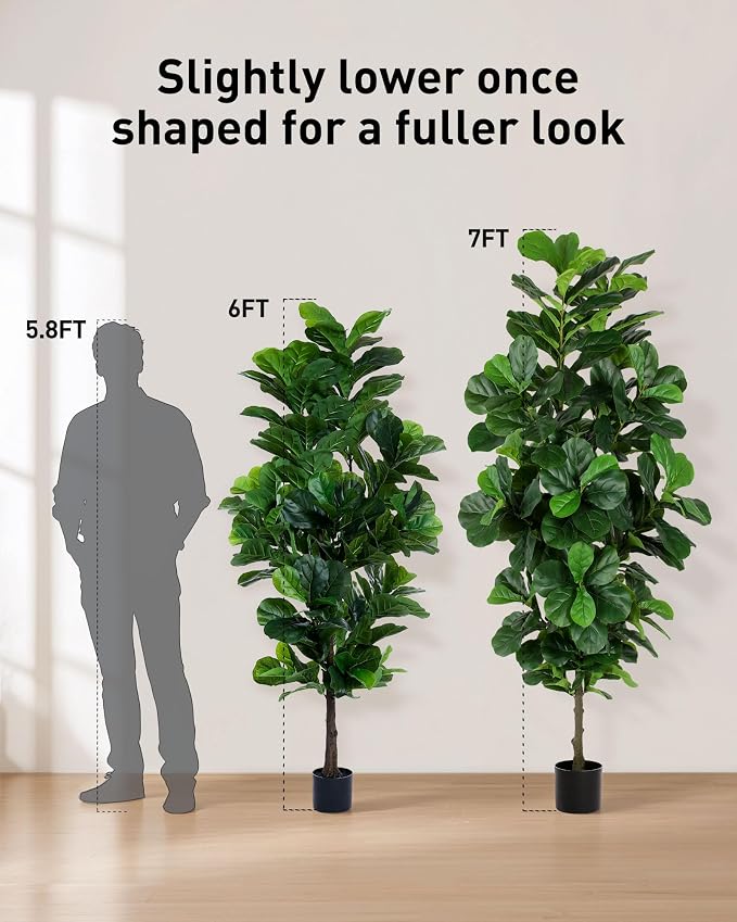 FLOWORLD Fiddle Leaf Fig Tree 7ft Tall Artificial Tree in Plastic Pot Fake Ficus Lyrata Plants with 184 Decorative Fiddle Leaves Faux Fig Trees for Home Office Living Room Decor Indoor Outdoor