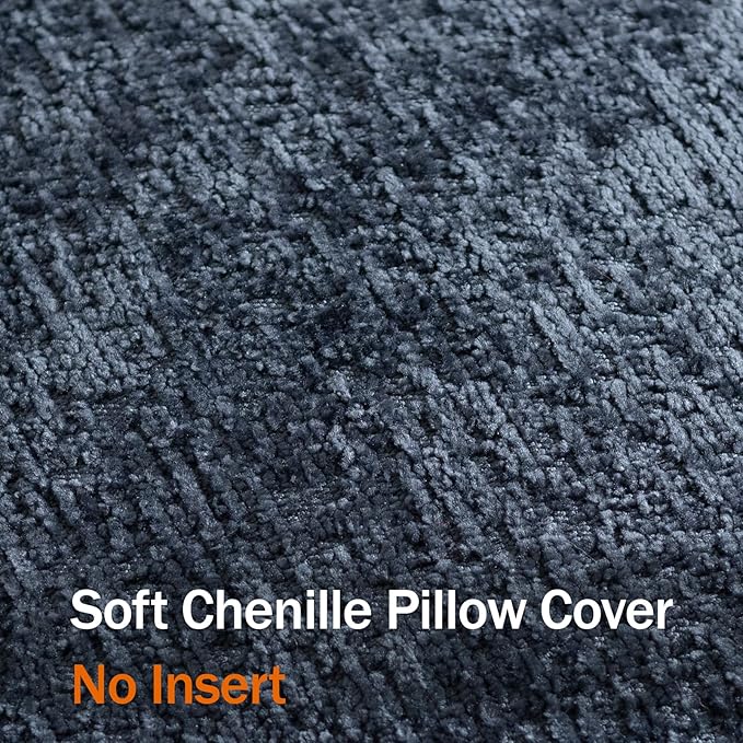 DEZENE Pack of 2 Navy Decorative Throw Pillow Covers 20x20 Cozy Soft Chenille Accent Vintage Square Couch Pillow Covers for Home Decor Bed Sofa Living Room
