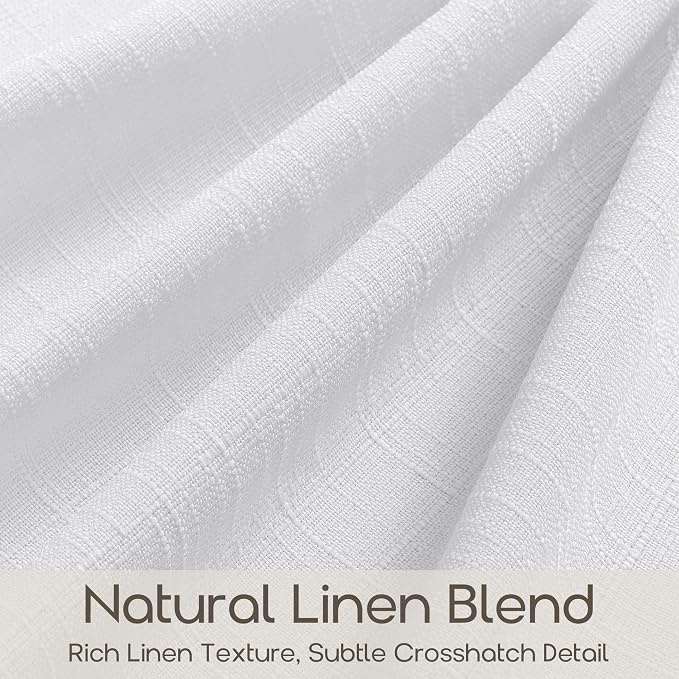 36 Inch Snow White Linen Pleated Curtains Semi Sheer Privacy Boho Neutral Short Kitchen Cafe Window Curtains Pinch Pleat Decorative Drapes for Camper RV Bathroom 36 Inches Length 2 Panels Set