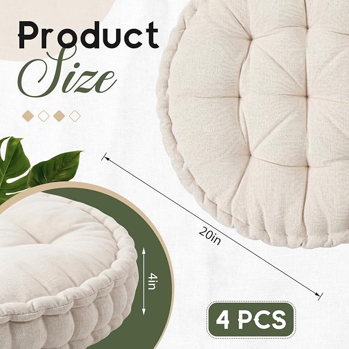 Jerify 4 Pcs Floor Pillow Cushions Large Round Square Large Meditation Floor Pillow for Classroom Adult Meditation Picnic Party Seating Learning Daycare School (Round,Brown Tones)