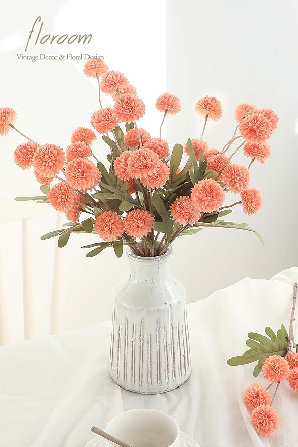 Floroom 5pcs Coral Pink Faux Silk Mums Artificial Flowers, Bulk Fake Small Mini Chrysanthemums with Stems for DIY Wedding Centerpieces Floral Arrangements Vase Fillers Home Decorations