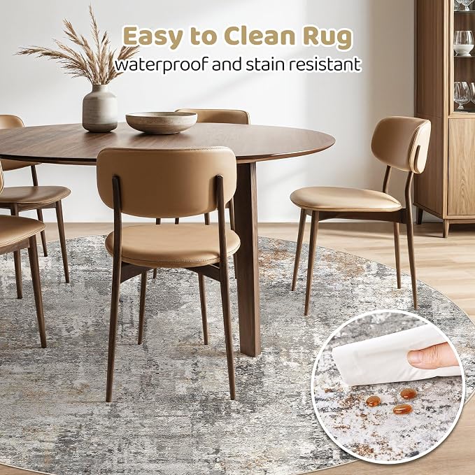 10ft Round Rug Living Room Rugs: 10x10 Washable Circle Large Abstract Modern Soft Stain Resistant Non-Slip Indoor Floor Carpet for Bedroom Nursery Office Dining Room Playroom Home House- Gray Rust