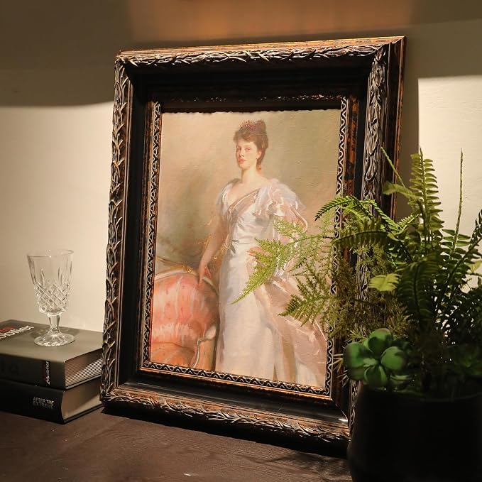 DIY Solid Wood Ornate Frame for 20x24 Rococo Paintings, 3.2” Wide Black Gold Traditional Frame for Pictures Art Lover Housewarming Birthday Wedding Grandparents Teacher Gift, No Cover & Back
