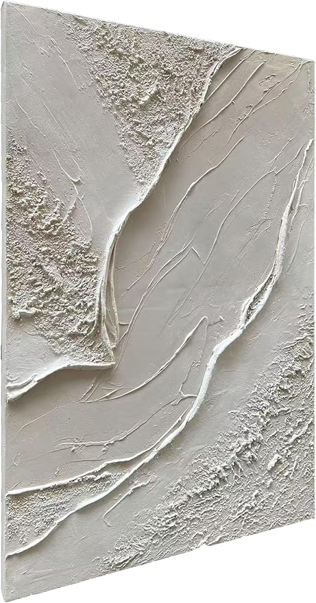 NANKAI Art Hand-Drawn 45x30 inch White Textured Art Oil Painting in Modern Large Abstract Style, Suitable as a Home Office Wall Decoration
