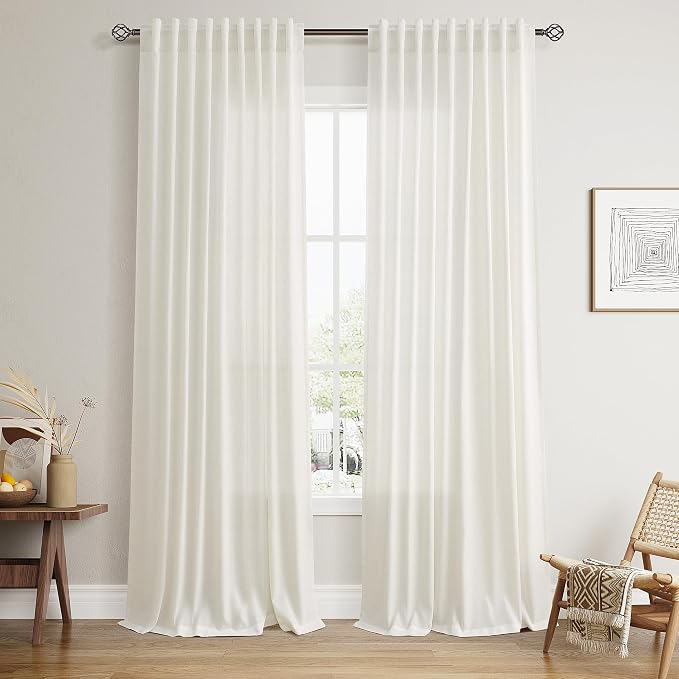 Nanspring Linen Curtains 96 Inches Long for Living Room 2 Panel Set Light Filtering Window Treatments Semi Sheer Drapes Natural with Back Tab Modern Rustic Curtain for Bedroom Cream W70 x L96