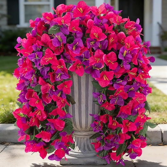 Fake Bougainvillea Artificial Flowers for Outdoors Decoration 2 pcs Faux Hanging Flowers Plants for Outdoor Planters UV Resistant Silk Bougainvillea Vines for Front Door Porch Urn Patio Garden