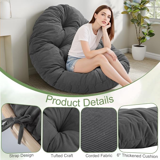 idee-home Papasan Chair Cushion, Circle Papasan Chair Cushion(Cushion Only) | Papasan Cushion with Thick Corduroy Cover, 52 x 52 Inch Cushion for Egg Chair, Navy