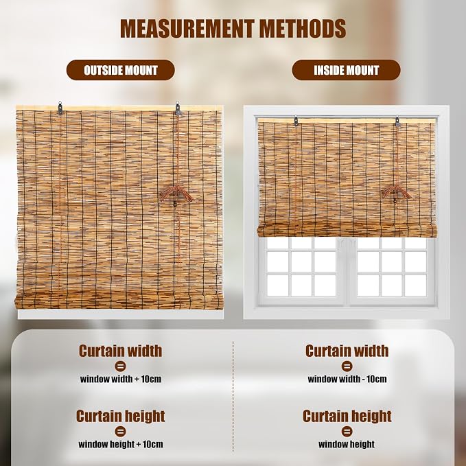 Reed Roller Blinds Shades, Vertical Lifting and Breathable Waterproof Design, Sun Shade and Ventilation, Easy Installation,35" Wx64 H