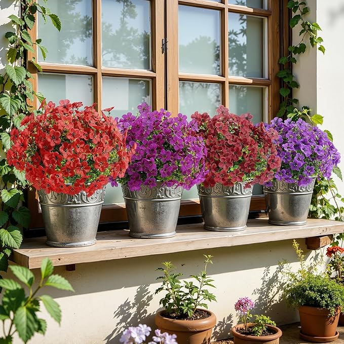 Alupssuc 20 Bundles Artificial Flowers for Outdoor Indoor Decoration, UV Resistant No Fade Fake Plants Eucalyptus, Colorful Faux Spring Flowers for Outside Yard Porch Patio Garden Home Window Box