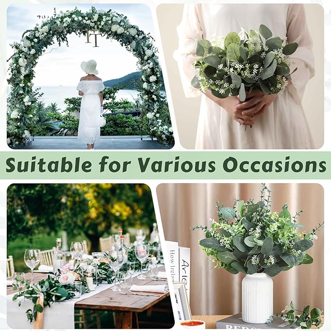 Eucalyptus Leaves Stems 60 PCS, 4 Kinds Mixed Artificial Greenery Stems for Wedding Decor Vase Floral Arrangement Centerpiece