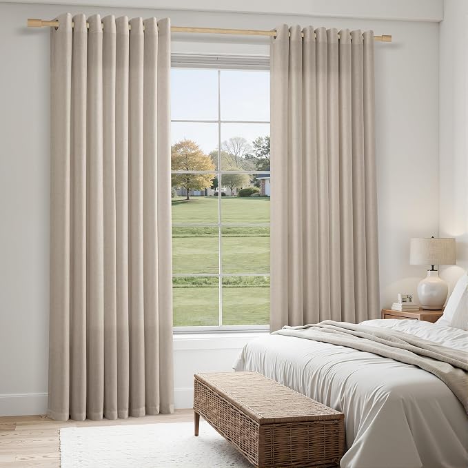 Aersas Cobblestone Linen Grommet Curtains 84 Inches Long 2 Panels Set for Living Room Bedroom Privacy Light Filtering Semi Sheer Farmhouse Boho Window Curtain 84 Inch Length
