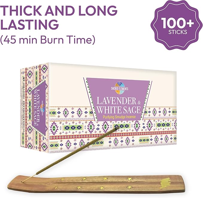 Sacred Element's Lavender & White Sage Masala Incense Sticks – Calming Aromatherapy Blend for Meditation, Relaxation & Cleansing – Perfect Fall or Housewarming Gift – 15g Pack (Total 100+ Sticks)
