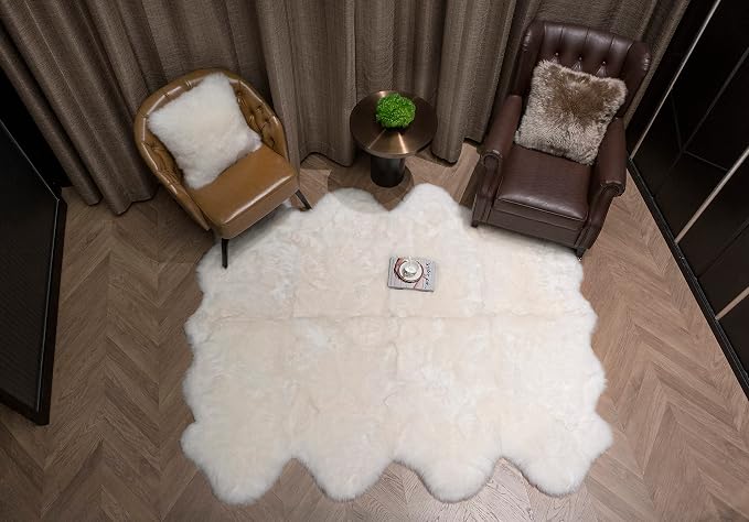 WaySoft New Zealand Sheepskin Area Rug – Genuine Fluffy Wool, Multiple Sizes, Bedroom or Living Room Decor(6ft x 7ft,Ivory)