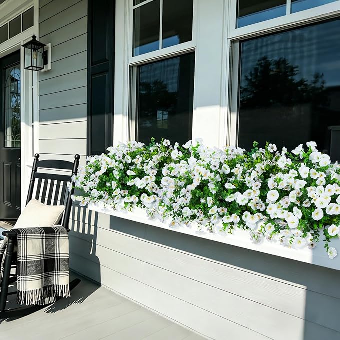Hrobek Artificial Flowers for Outdoors Faux Plants Outside Indoor,Realistic UV Resistant Silk Fake Daisy Morning Glory for Home Patio Garden Back Yard Front Porch Decor Spring Summer(12 Bunches,White)