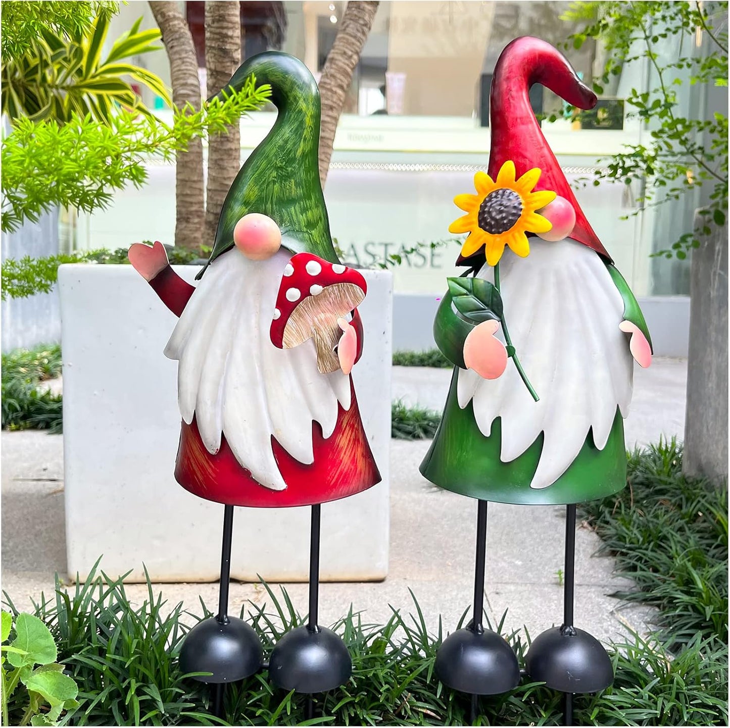 HONGLAND Metal Gnome Yard Art Outdoor Gnomes Garden Statue 18 Inch Gnome Figurine Decorative Stakes for Holiday Christmas Lawn Patio Yard Garden Decor-2 PCS