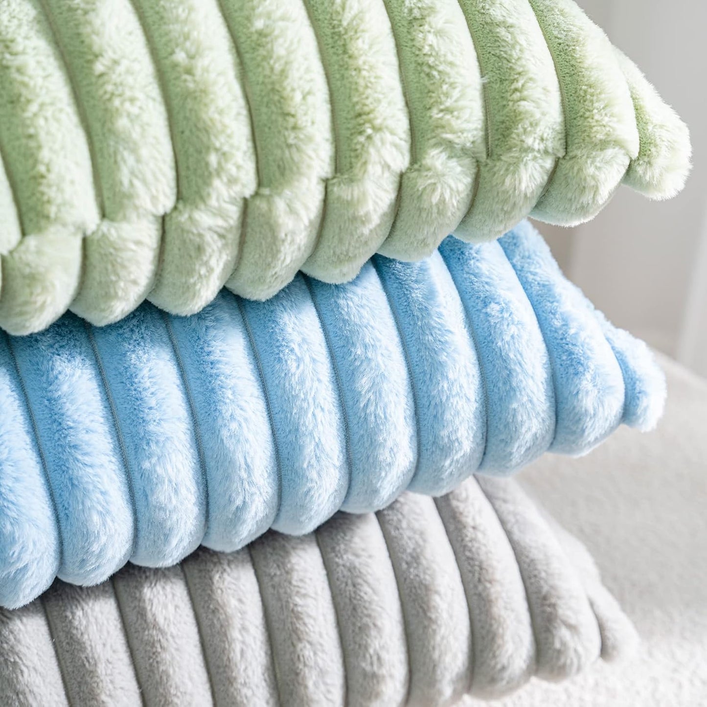 DEELAND Pack of 2,Double-Sided Faux Fur Plush Decorative Throw Pillow Covers Fuzzy Striped Soft Pillowcase Cushion Covers for Sofa Couch Bedroom Lightgrey 24x24 inch