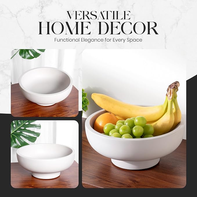 Concrete Fruit Bowl – Large Decorative Pedestal Bowl for Kitchen Counter, Entryway, or Coffee Table – Modern Catch – All Key Bowl – Heavyweight Centerpiece for Home Decor (Stone Grey)