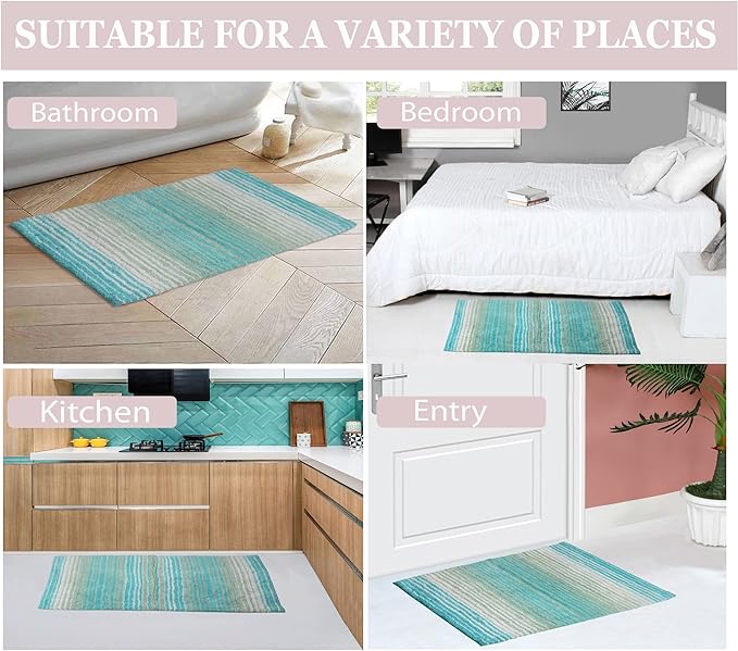 Home Weavers 100% Cotton Gradiation Collection Bathroom Décor | Washable Rug | Bathroom Mat | Kitchen Mat | Bathroom Rug Set | Bath Mat Set | Bath Floor Mat Non Slip, 2 Piece Set(S+M), Turquoise