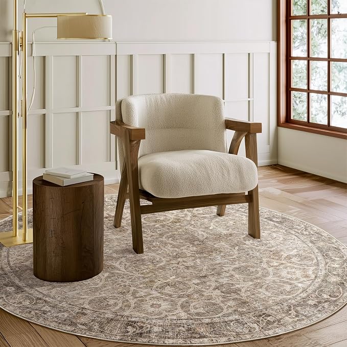Machine Washable Rugs for Living Room: 4x4 Area Rugs for Bedroom Ultra Soft Non-Slip Low Pile Vintage Boho Large Carpet for High-Traffic Dining Room - Farmhouse Decor