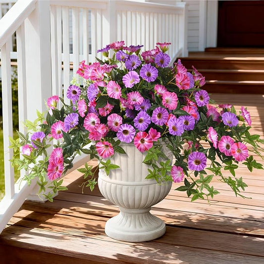 Artificial Fake Flowers Hanging Plants for Outdoor Spring Summer Decoration, 2Pcs Faux Petunias Realistic Silk Flower UV Resistant No Fade for Home Outside Garden Balcony Yard Porch (Purple Fuchsia)
