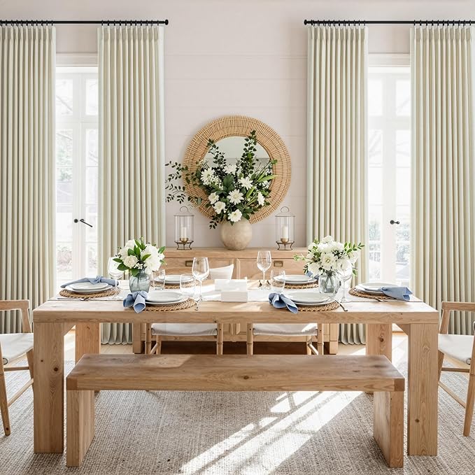 Extra Long Curtains 120 Inch Length Drop Cloth Farm House Beige Linen Pleated Curtain for High Living Room Ruffle Light Filter Semi Sheer Drapes Floor to Ceiling Patio Sliding Door 10 FT Tall 2 Panels