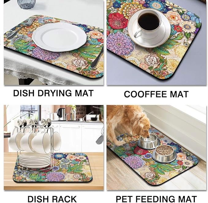 Fun Coffee Mat 23inx15in,Coffee Bar Mat for Countertops,Absorbent Hide Stain Anti-Slip Coffee Bar Accessories Fit Under Coffee Machine Mat,dish Drying Mats for Kitchen