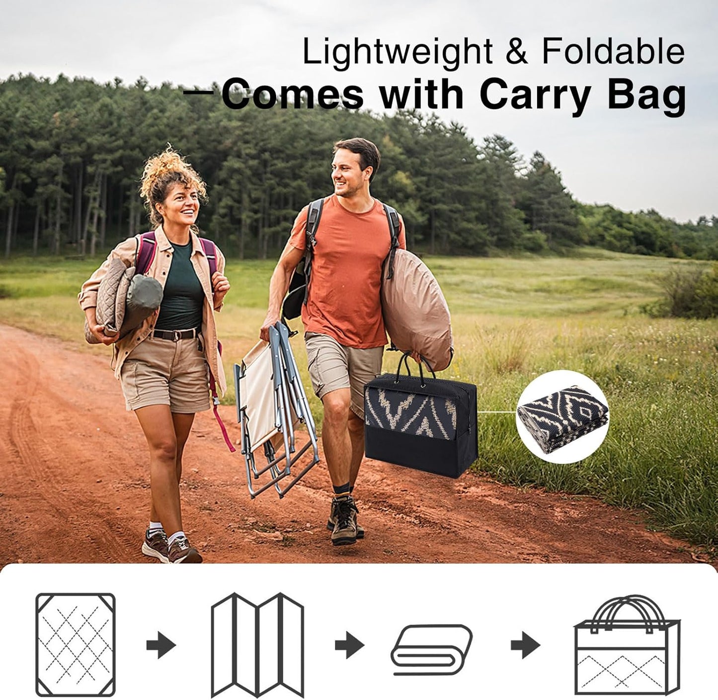 OLANLY Outdoor Rug 5x8 ft Waterproof, Outdoor Plastic Straw Rug with Geometric Pattern Clearance, Reversible RV Mat for Patio, Camping, Balcony, Deck, Backyard, Black & Beige