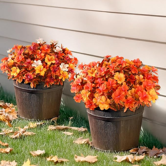 Hommyea Artificial Fake Fall Flowers for Outdoor Decor 8 Bundles UV Resistant Artificial Plants Outdoor Look Real Faux Silk Autumn Flowers for Porch Planters Garden Yard Decorations