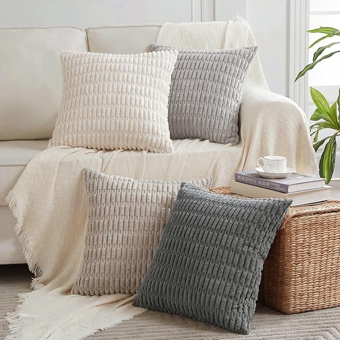 Fancy Homi 4 Packs Decorative Throw Pillow Covers for Living Room Couch Bed, Modern Farmhouse Boho Home Décor Accent Cushion Case, 22" x 22" (Pack of 4), Grey Series