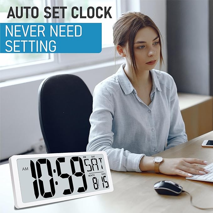 TXL 18.44" Large Digital Wall Clock with Backlight, Battery Operated Alarm Clock with Day, Date & Temperature, Jumbo Display Digital Count Up Down Timer Clock for Hoom,Classroom Room,Office