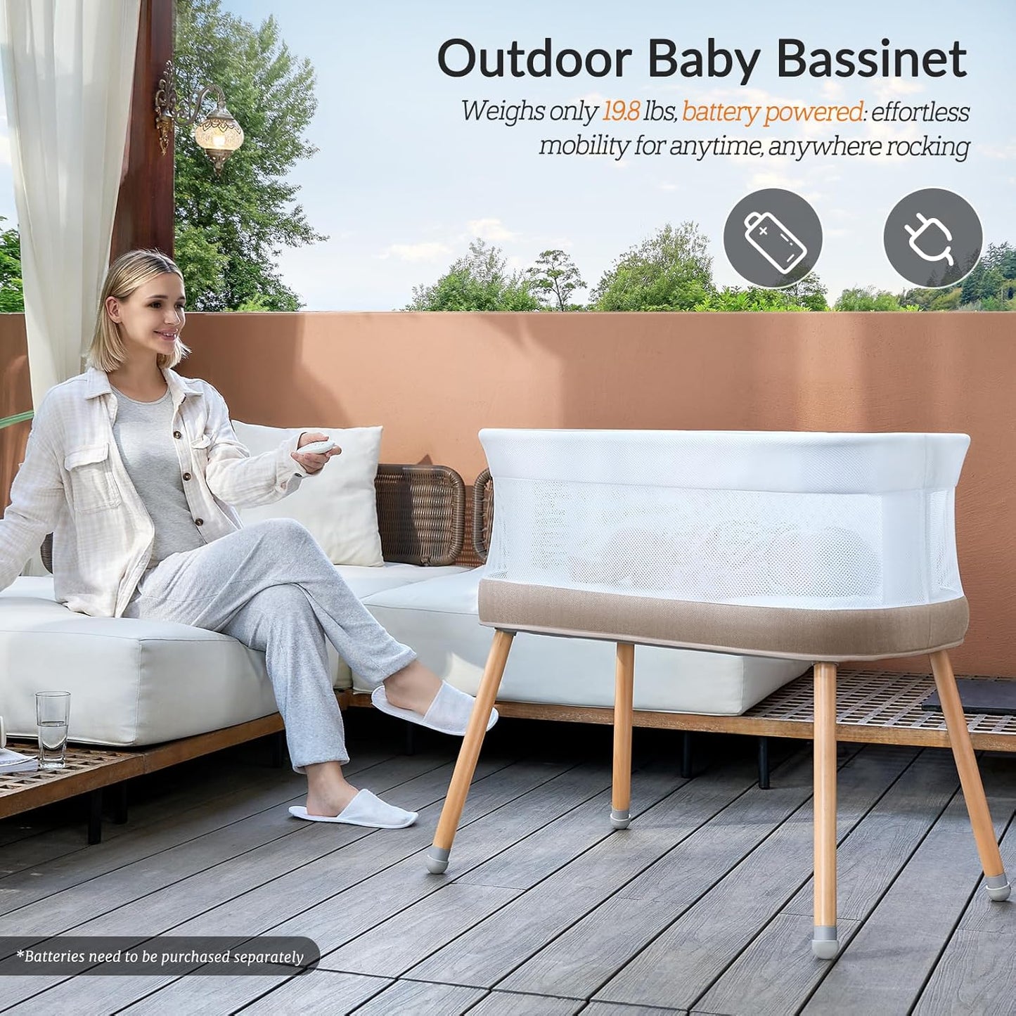 Rocking Bassinet for Baby 3 Speeds Electric Bedside Sleeper with White Noise, Automatic Bedside Crib for Newborn, Brownish-Yellow