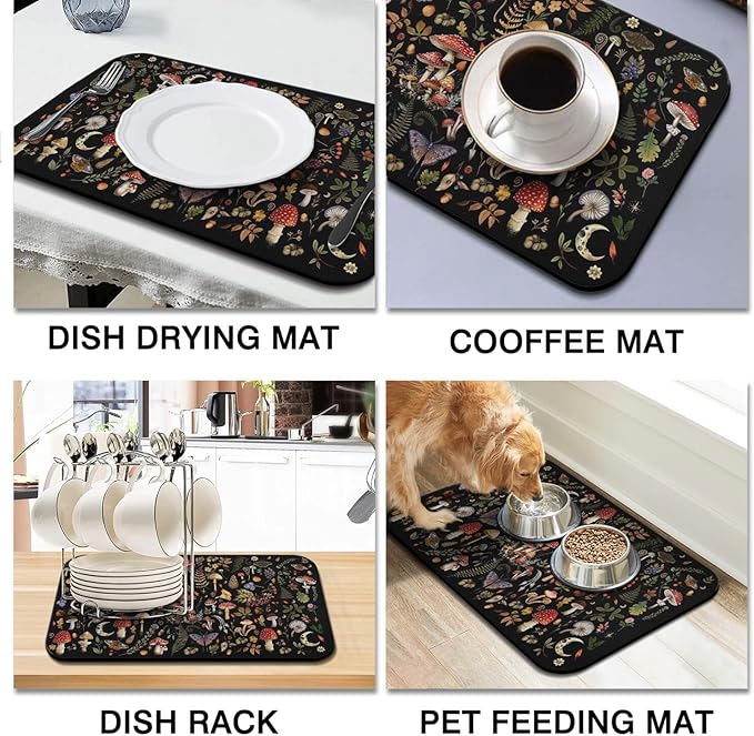 Fun Coffee Mat 19inx12in,Coffee Bar Mat for Countertops,Absorbent Hide Stain Anti-Slip Coffee Bar Accessories Fit Under Coffee Machine Mat,dish Drying Mats for Kitchen
