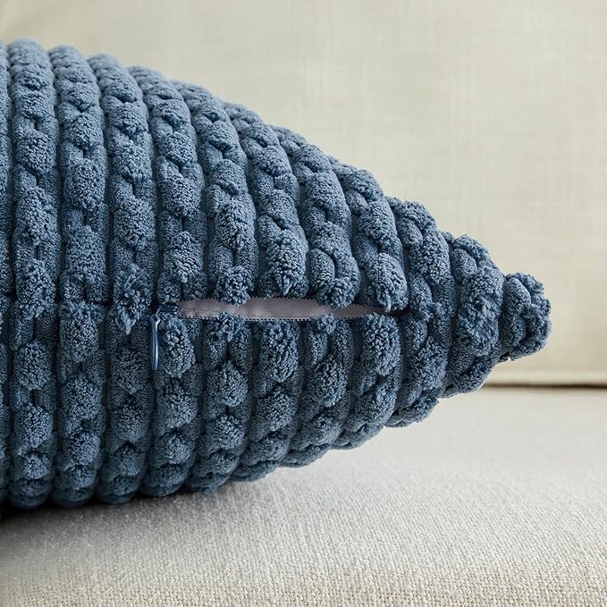 Fancy Homi 2 Packs Dusty Blue Decorative Throw Pillow Covers 12x20 Inch for Couch Bed Sofa, Modern Farmhouse Boho Home Decor, Soft Cute Plush Corduroy Cushion Case 30x50 CM
