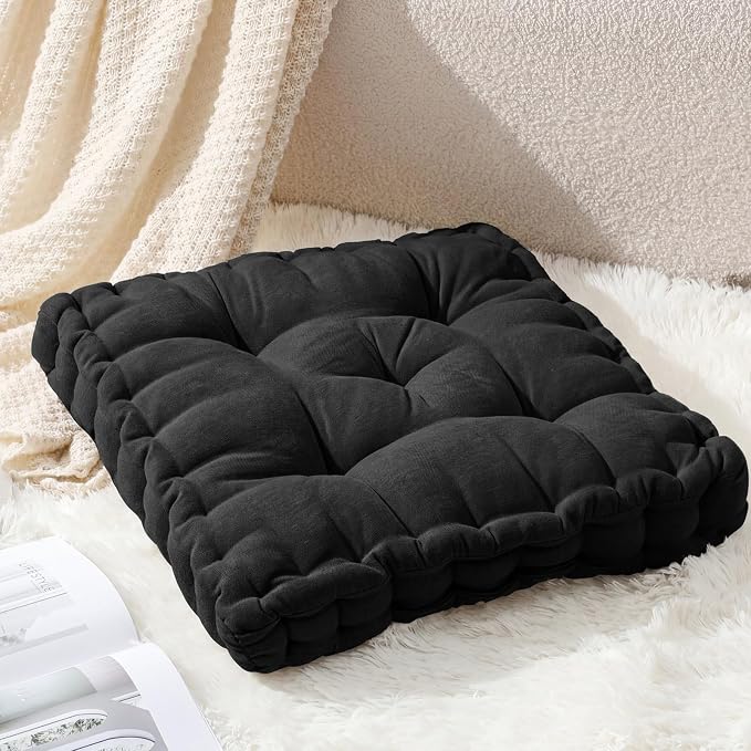 Jerify 4 Pcs Floor Pillow Cushions Large Round Square Large Meditation Floor Pillow for Classroom Adult Meditation Picnic Party Seating Learning Daycare School (Squares,Black)