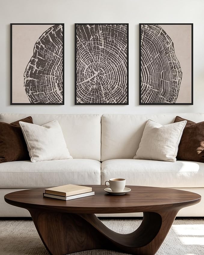 PHOPAGO Vintage Tree Rings Wood Framed Wall Art Large 16x24in Modern Retro Rustic Wood Stump Wall Decor Nature Farmhouse Art Prints Bedroom Living Room Home Decor- Black Framed