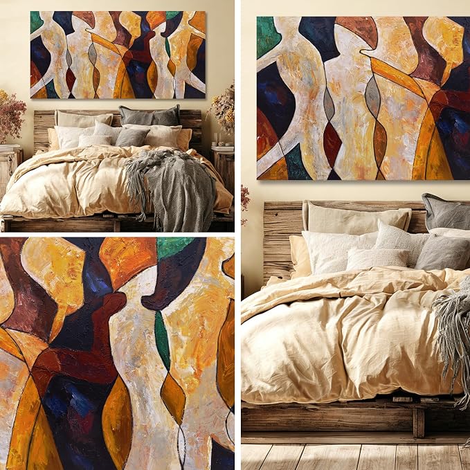 Hue7Art Modern Abstract Canvas Wall Art Colorful Contemporary Figurative Painting Minimalist Poster for Living Room Bedroom Office Above Sofa Wall Decor 29x58 Inch