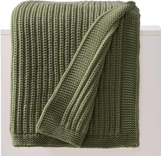 Chunky Knit Olive Green Throw Blanket for Couch 60"x80",Soft Cozy Lightweight Knitted Blanket for Couch Sofa Bed,Fisherman Cable Knit Cute Decorative Spring Throw for Living Room