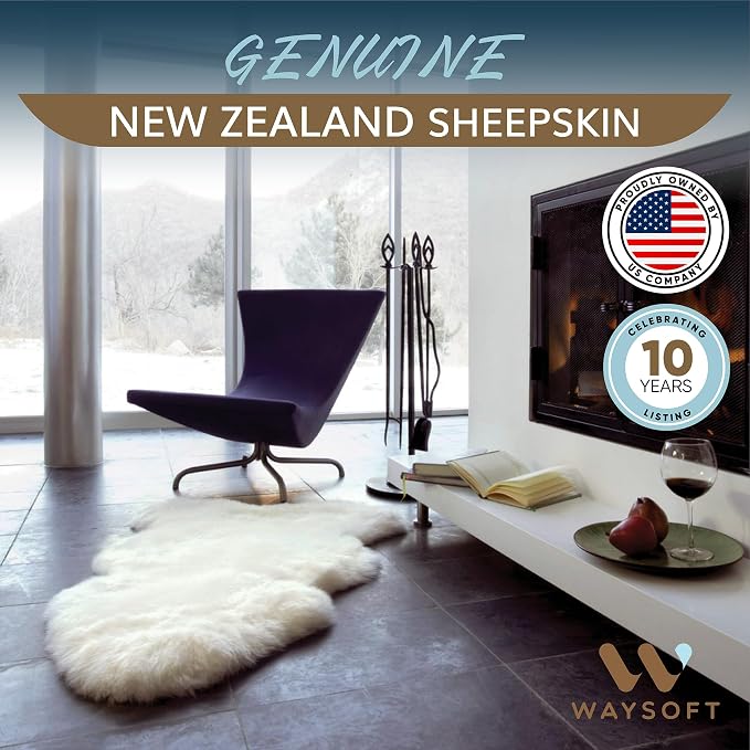 WaySoft Baby Sheepskin Rug, Oeko-TEX Certified, Safe & Natural Nursery Rug, 100% Genuine New Zealand Soft Fur Rug Baby Carpet