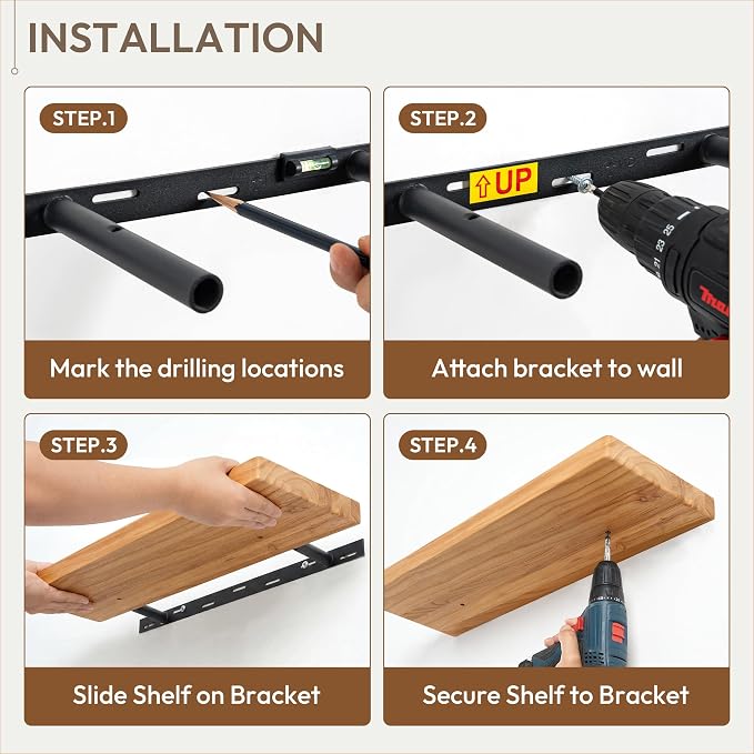 Marsmiles 55 inch Floating Shelves for Wall Solid Elm Wood Wall Mounted Shelves|Rustic Long Floating Shelves with Invisible Bracket for Bathroom Kitchen|Rounded Edge|Natural, 1 Pack