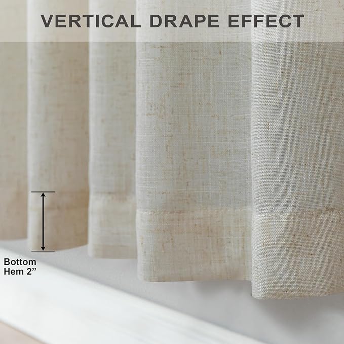 Pitalk Flax Linen Curtains 5 FT Wide by 84 Inches Long for Bedroom Sheer Linen Large Drape Light Filter Extra Wide Curtains for Living Room Dining Hall 2 Panel Set Back Tab Pocket 60 x 84 Length Beige